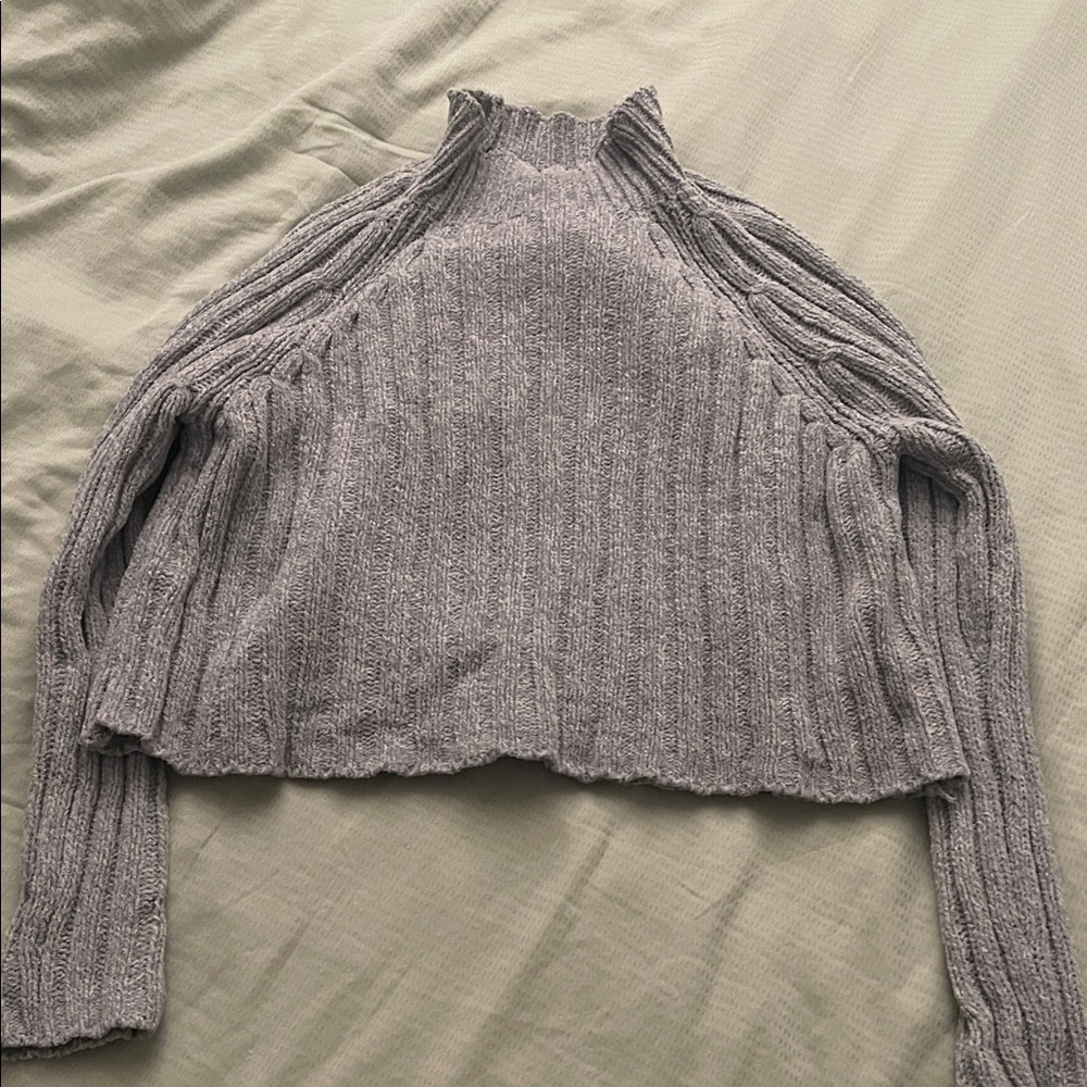American Eagle Outfitters Gray Ribbed Turtleneck Sweater